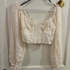 NWT forever 21 cream/white long sleeve polka dot crop top - size medium